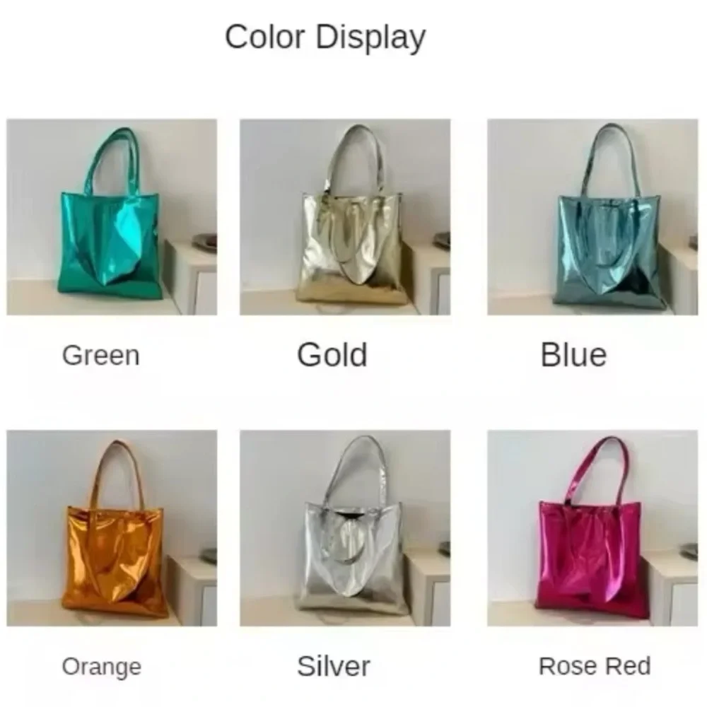 Metallic/ Shiny Shoulder Bag/ Shopping Tote  | Green/Rose Red/ Gold | NEW!💚💓💛